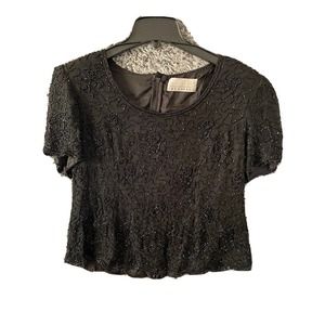 Black Evening Top - Beaded - 100% PURE SILK SIZE M -Mark and John By Gopal